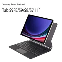 Casing Kulit dengan Slot Pena, Keyboard Sentuh LED Backlit Floating untuk Samsung Tab S9 FE S8 Plus, Kompatibel BT, Spanyol