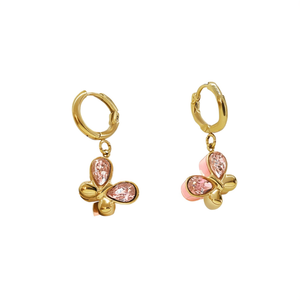 Pendientes de Moda con Diseño de Mariposa en Acero Inoxidable 316L Chapado en Oro con Cristales Rosados - Product Image 2