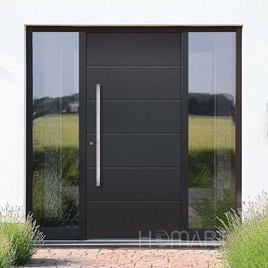 <span class=keywords><strong>Puerta</strong></span> de Entrada Moderna Minimalista de Aluminio con Paneles Laterales de Vidrio y Manija con Bloques de Color para Uso Residencial - Product Image 6