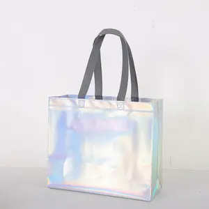 Nova Chegada Eco Friendly Custom Logo Gift Bag Laminado Prata Metálico Não Tecido Reutilizável Sacola de Compras