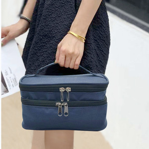 <b>Multi</b> Layer Storage <b>Bag</b> Rectangle Travel Cosmetic Organizer With Dual Zipper <b>Compartment</b> For Makeup And Medicine Packaging - Product Image 1