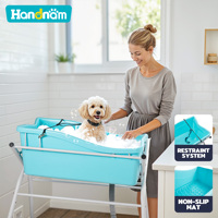 Baignoire pliable compacte et portable pour animaux de compagnie, robuste, réglable en hauteur sur 3 niveaux, avec sangle de retenue à vidange rapide, pour le bain autonome des chiens