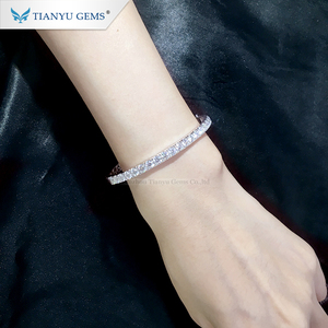Tianyu Gems Gemstone 14k 18k <strong>Solid</strong> <strong>Gold</strong> Plated White <strong>Gold</strong> Bangle <strong>Charm</strong> 4mm Round Brilliant Cut Moissanite <strong>Bracelet</strong> for Women - Product Image 3