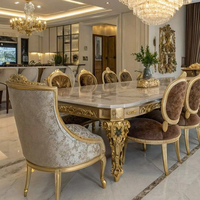 Table et chaises de salle à manger de style palais français, table à manger avec plateau en marbre, ensemble de table à manger 10 places, luxe, multifonctionnel