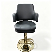 Tabouret de bar pivotant de luxe avec accoudoirs, base en métal doré, revêtement en cuir PU noir, chaise ergonomique pour salle de jeux VIP