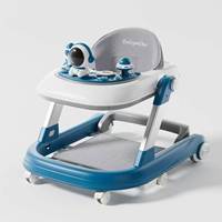 Trotteur pliable multifonctionnel pour bébé avec base élargie en plastique, fonction assise et poussée, anti-basculement