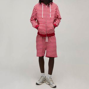 Sweat à capuche zippé surdimensionné pour homme, à rayures, avec cordon de serrage et poche kangourou, style rétro décontracté - Product Image 4
