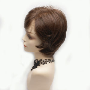 Peluca Bob Ondulada Pequeña, Sin Pegamento, Hecha a Mano, Mezcla de Cabello Humano, Negro Natural y Marrón, Pre-Depilada, Transpirable, Ligera, para Verano - Product Image 1