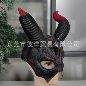 Máscara de Demonio de Media Cara Tang Gua con Cuernos de Cabra, Material de Emulsión, Accesorio de Disfraz para Fiesta de Carnaval de Halloween, Estilo Europeo - Product Image 3
