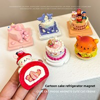 Autocollant magnétique 3D créatif en résine synthétique, imitation gâteau, nourriture miniature, rouleau de fraises, décoration de réfrigérateur, style dessin animé