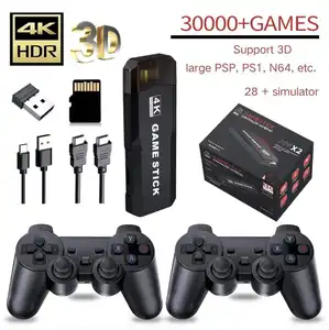 Game Consoles For N64/PSP/PS1 Built In 30000 Games Game Stick X2 GD10 For Retro Black Color Box 4k Abs 2.4G Wireless Gamepad*2