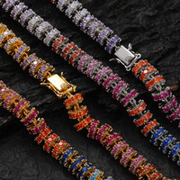 Collier tennis rond en laiton avec chaîne en zircon coloré de 8 mm pour femme, style hip-hop
