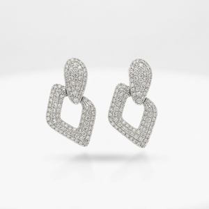 Pendientes de Diamantes Naturales en Forma Cuadrada de Oro Blanco de 14K, 3.10 CT SI, Certificados por IGI, Joyería de Lujo Moderna para Mujer, para Boda - Product Image 1