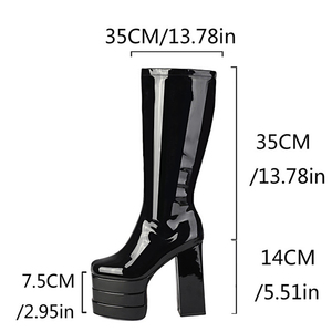 Wide Fit Big Size 46 Women Triple Layers Platform Knee High <b>Boots</b> Chunky Heels Square Toe Big Feet Shoes Long Booties - Product Image 6