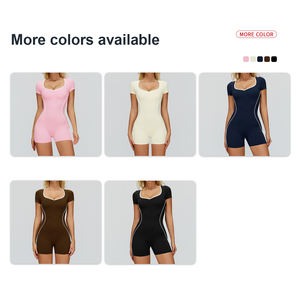 Maßgeschneidertes Yoga-Outfit mit Stoff, Farbe und Logo: Kurzer, Enger Rückenfreier Bodysuit für Damen, Fitnessstudio, Workout, Laufen und Yoga - Product Image 3