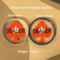 Bouton de croupier en acrylique premium 3 pouces (70mm*20mm) double jeu Pique Rouge Cœur Étoile Blanche en acrylique transparent pour le jeu de Texas Hold'em