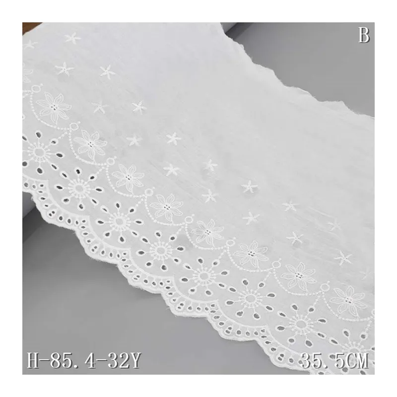 Wholesale cotton lace 35.5cm wide white lace trim cotton eyelet lace trim