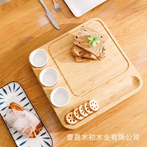 Ensemble plateau à fromage et légumes en bambou avec ensemble de couteaux en acier inoxydable, ensemble quatre pièces comprenant des bols, des assiettes, une planche à découper - Product Image 3