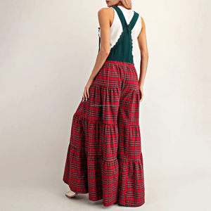 Salopette Natalizia a Quadri Personalizzata per Donne, Pantaloni a Gamba Larga, Tuta Intera da Donna - Product Image 2