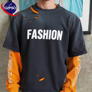 QZFSO t-shirt da uomo Streetwear girocollo a manica lunga oversize cotone Vintage acido lavaggio stampa digitale felpe grafiche da uomo - Product Image 1