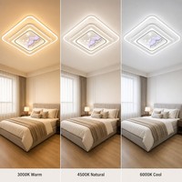 Plafonnier carré en bambou vert tendance, motif bambou populaire, LED à montage encastré pour bureau et chambre, 3 modes de couleur, minimaliste