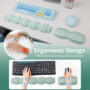 Juego de alfombrillas de escritorio de Color verde personalizado con reposamuñecas de teclado inalámbrico y alfombrilla de ratón para juegos Material de tela para uso de oficina - Product Image 3