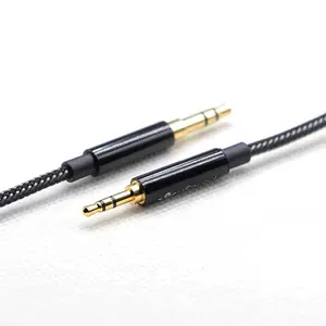 Kualitas Tinggi Jaring Pancing Tenun 2.5Mm Laki-laki Ke 3.5Mm Laki-laki 3 Tiang Headphone Audio AUX Kabel 6FT Hitam