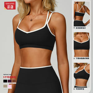 Soutien-gorge de sport Lululemon pour femme, col en V, séchage rapide, course à pied, fitness, marron avec bordure blanche, maintien élevé, vêtements de sport, 78 % nylon, 22 % élasthanne - Product Image 2