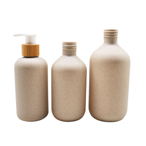 Biodegradable eco-friendly bottle packaging 200ml 300ml 500ml wheat straw plastic shampoo pla lotion pump bottle with bamboo cap