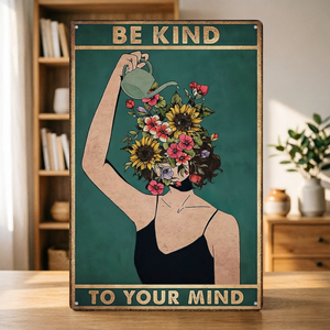 <span class=keywords><strong>Affiche</strong></span> Murale Métallique Inspirante « Soyez Gentil avec Votre Esprit » – Cadeau pour Femmes et Filles, Décoration Encourageante pour l'Autosoins, Idéale pour Dortoir et Salon - Product Image 1