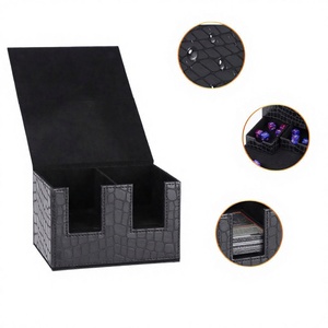 Boîte à cartes magnétique en cuir PU noir personnalisée, durable et imperméable, pour l'emballage de jeux de cartes à collectionner, vente en gros FX - Product Image 1