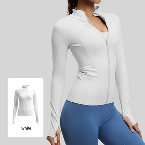 Custom Women <b>Yoga</b> Sports <b>Jacket</b> Full Zip Stand Neck Slim Fit Thumbhole Breathable Seamless Quick Dry for Gym Running Wholesale - Product Image 3