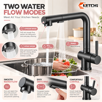 Robinet de cuisine en forme de L à arc élevé avec douchette extractible, levier unique, finition noir mat en acier inoxydable