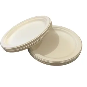 9 Inch Compostable Plates Heavy Duty Disposable Bagasse Plate Made From Sugarcane