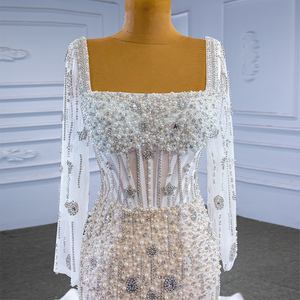 Jancember RSM67484 ilusión cuello cuadrado sirena vestidos de novia con tren largo - Product Image 2