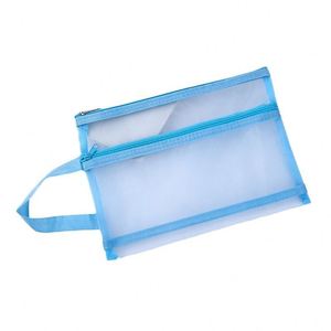 Wholesale <b>Nylon</b> Mesh Portable Handbag Tutor <b>Bag</b> Zipper Closure Pencil <b>Bag</b> Toiletries Cosmetics <b>Plastic</b> Document Organizer - Product Image 5