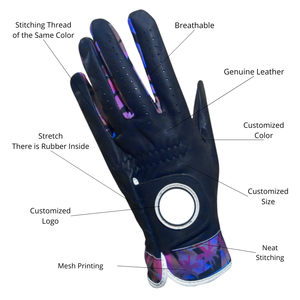 Découvrez une adhérence et un confort supérieurs avec le gant de golf en cuir véritable Cabretta de haute qualité, doté d'un impression de logo personnalisé sur le mesh. - Product Image 3