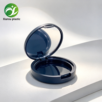 Boîte à poudre noire écologique en gros, portable, avec boucle, pour cosmétiques et outils de maquillage, en plastique ABS, avec miroir