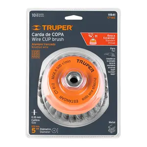 BOX 4 Carding Cup 5' Alambre trenzado fino, Eje de 5/8'-11, TRUPER - Product Image 1