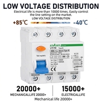 Interruptor de Circuito Diferencial EBASEE Tipo B 40A/63A/100A 30mA 4 Polos CC 6mA para Cargador de Vehículos Eléctricos