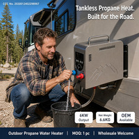 Chauffe-eau portable au gaz propane Zentopia 3L 6KW sans réservoir, type cheminée, pour camping en plein air, douche de camping-car