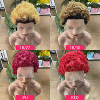 Pas cher Cheveux Courts Pixie 13x1 Perruque Lace Front Perruque T Part Pixie Cut Cheveux Humains Cheveux Humains Bob 180% Densité Pixie Cut Perruque Bouclée