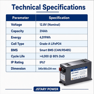 แบตเตอรี่ลิเธียม LiFePO4 แบบชาร์จได้ 12V 24V 36V 314Ah สำหรับรถบ้านและรถพ่วงแคมป์ปิ้ง - Product Image 2