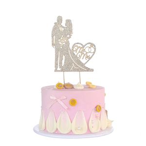 Décoration de gâteau élégante en forme de cœur <span class=keywords><strong>Mr</strong></span> et Mme avec strass en acrylique pour mariage, anniversaire romantique, mariée et marié - Product Image 4