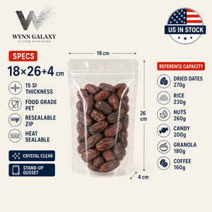 US Custom <b>Clear</b> Laminated Zip Lock Stand Pouch 18*26*4cm 7.1*10.2*1.6in Resealable Silk Screen Printed Rice Nut Coffee Grain Bag - Product Image 1