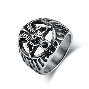 European American Style Retro Satan Goat <b>Titanium</b> Steel <b>Ring</b> Men's Animal Shape Jewelry Gift Black Steel Color - Product Image 1