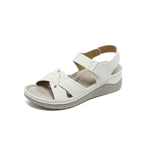 Sandales compensées à brides croisées avec boucle, en cuir microfibre, talon compensé, chaussures d'été pour femmes, livraison directe - Product Image 2