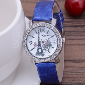 Reloj de Mujer Estilo Europeo Torre Eiffel, Correa de Cuero con Pedrería, Reloj de Cuarzo, Venta al Por Mayor de Fábrica - Product Image 1