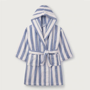 Venta al por mayor de Albornoz de lujo con rayas azules de tamaño personalizado para niños Albornoz de algodón orgánico para baño Albornoz de bebé - Product Image 1