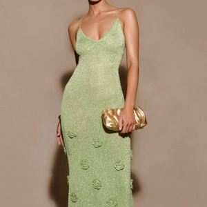 Robe pour femme de haute qualité, couleur vert menthe, sexy, sans manches, avec broderie florale 3D, matière douce, pour occasions spéciales - Product Image 3